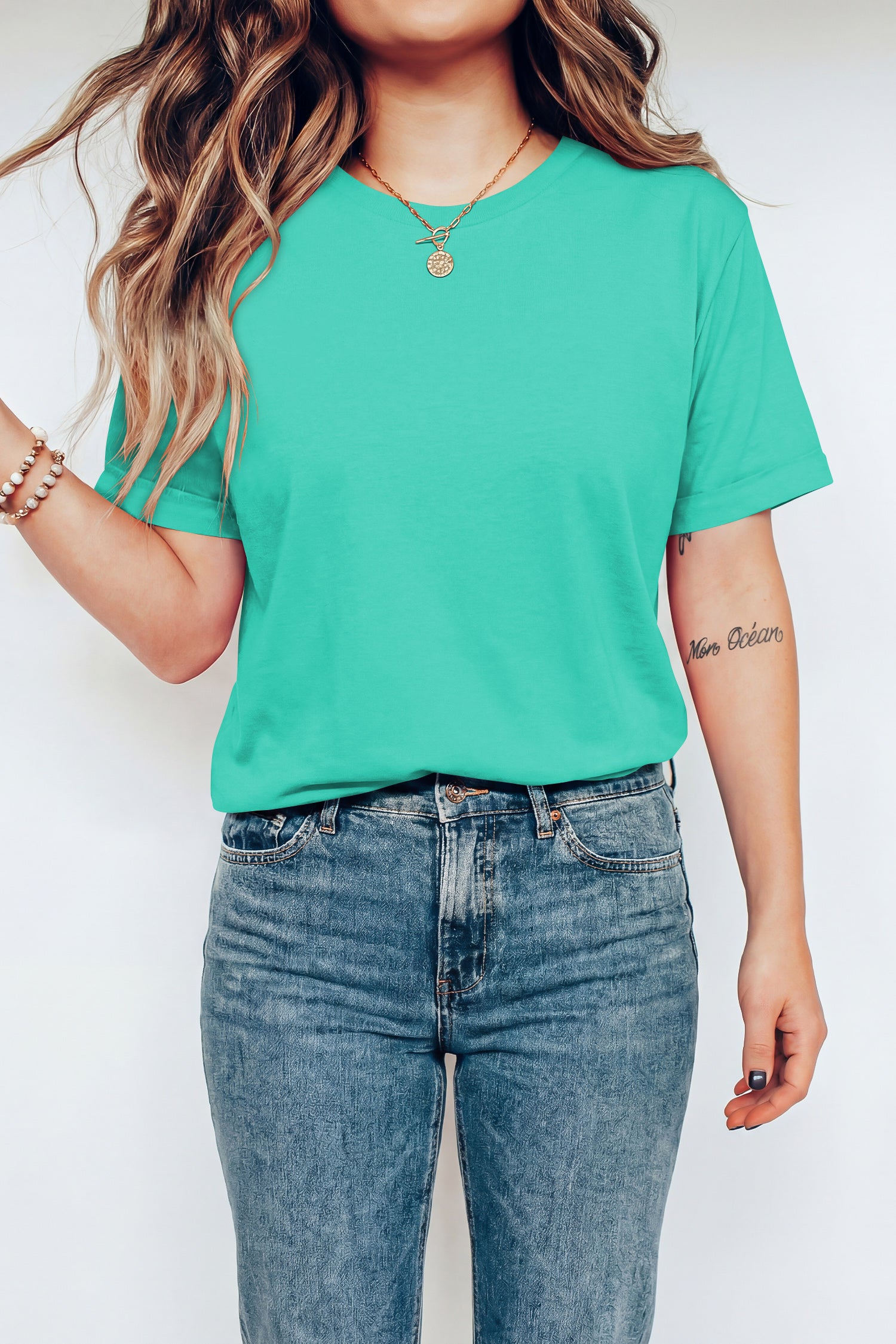 Tillandsia Purple Casual Plain Crew Neck Tee