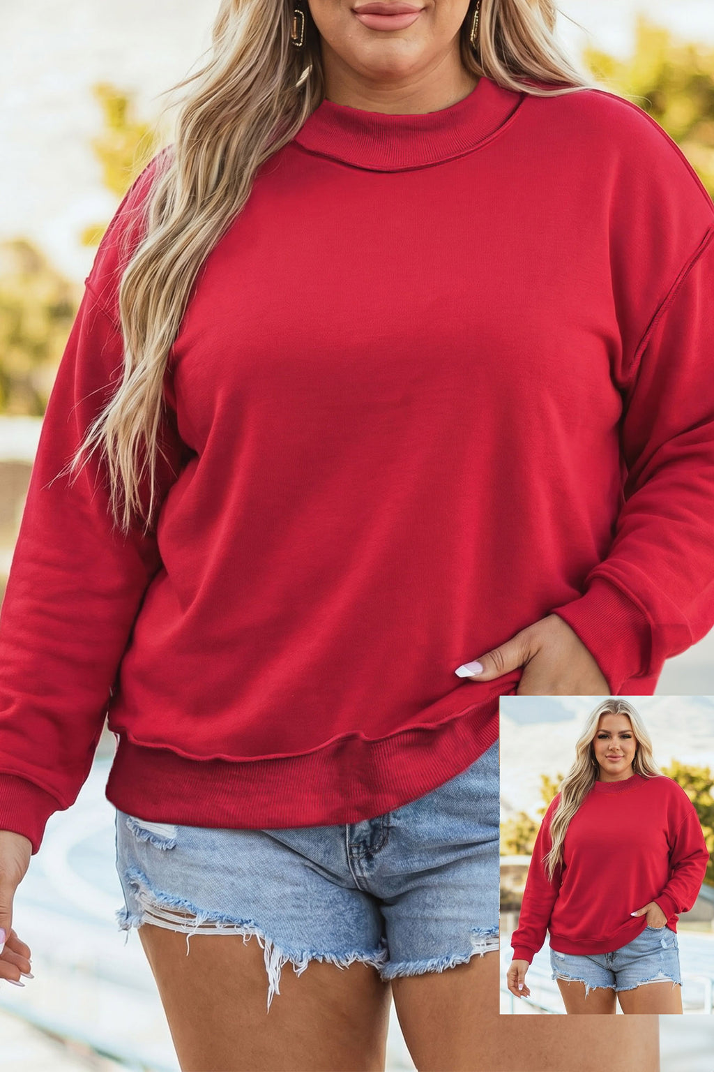 Light Grey Exposed Seam Detail Reversible Double Wear Plus Size Sweatshirt