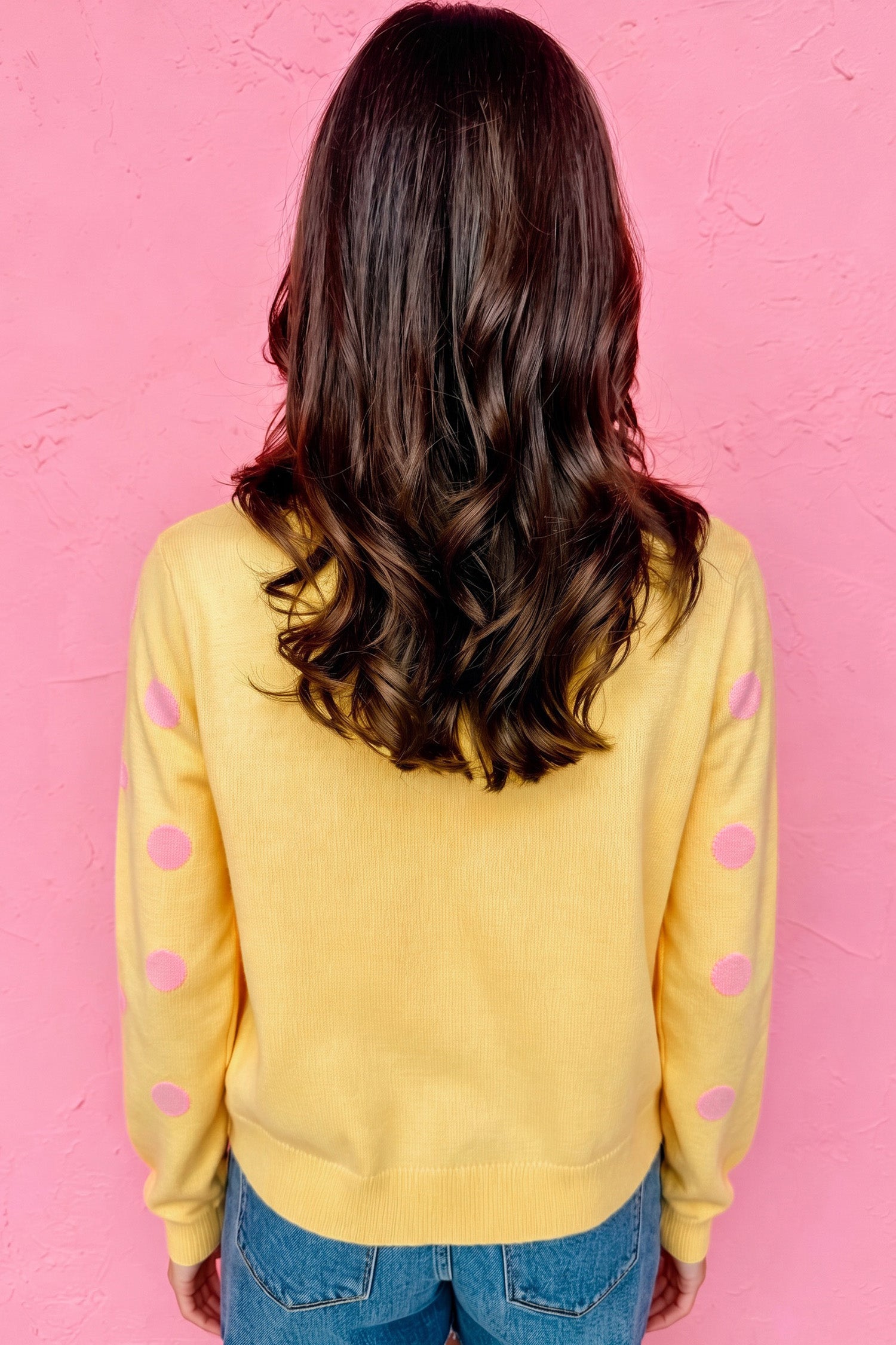 Yellow Cream Casual Polka Dot Button Front Long Sleeve Sweater Cardigan