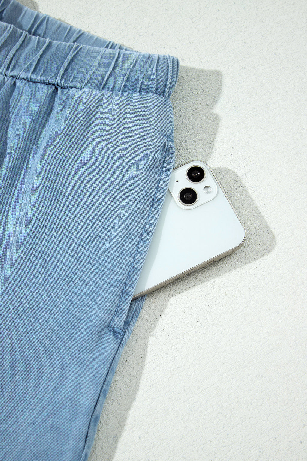 Beau Blue Ruffled Hem Wide Leg Chambray Pants