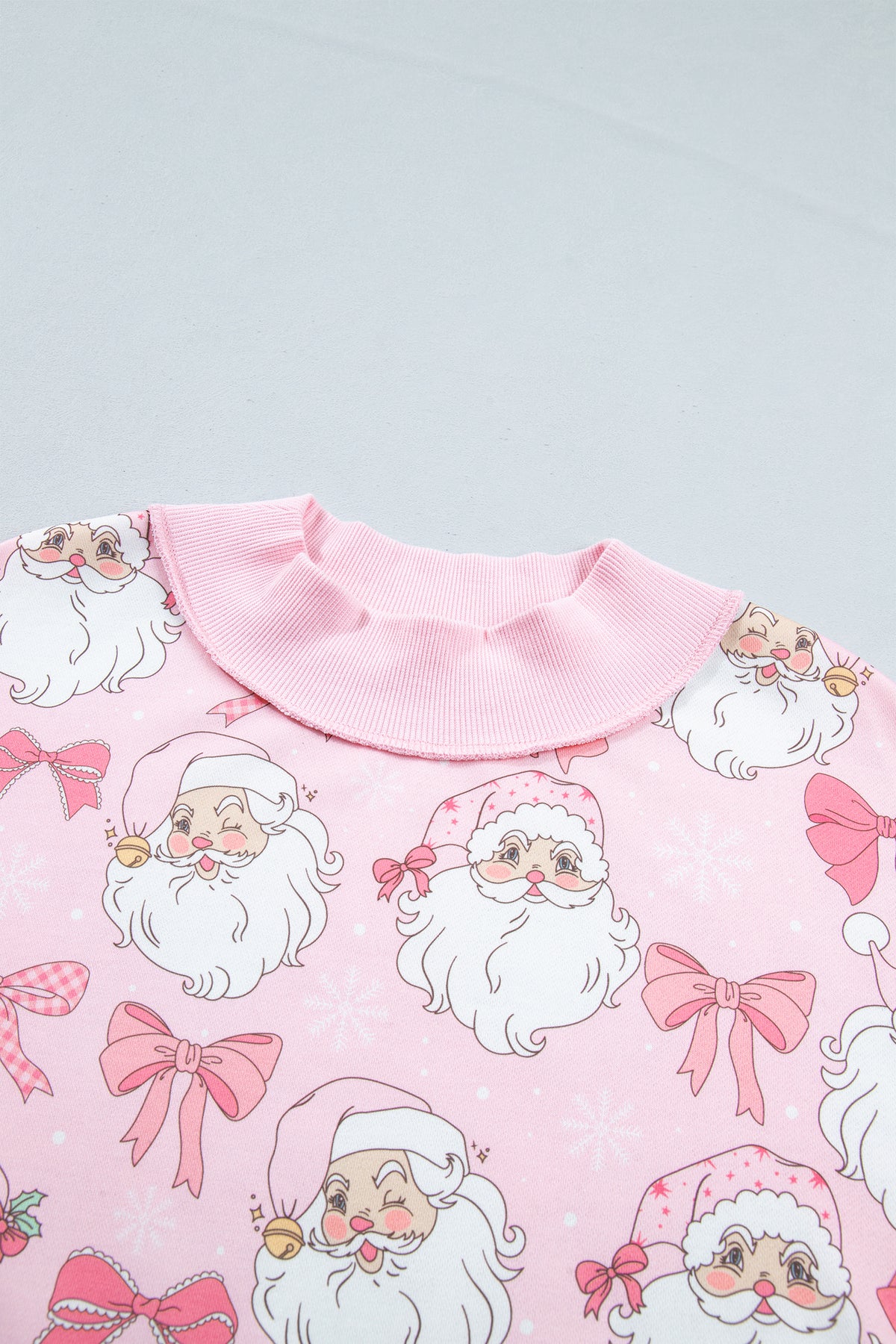 Pink Abstract Santa Print Drop Shoulder High Neck Sweatshirt