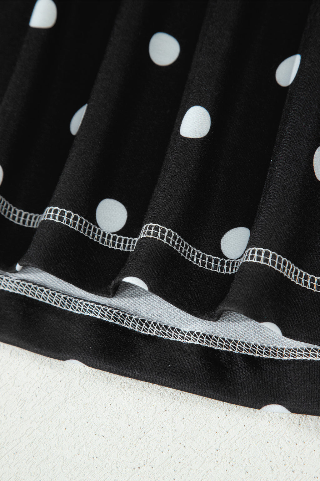 Black Exposed Seam Detail Polka Dot Loose Tee Drawstring Shorts Set