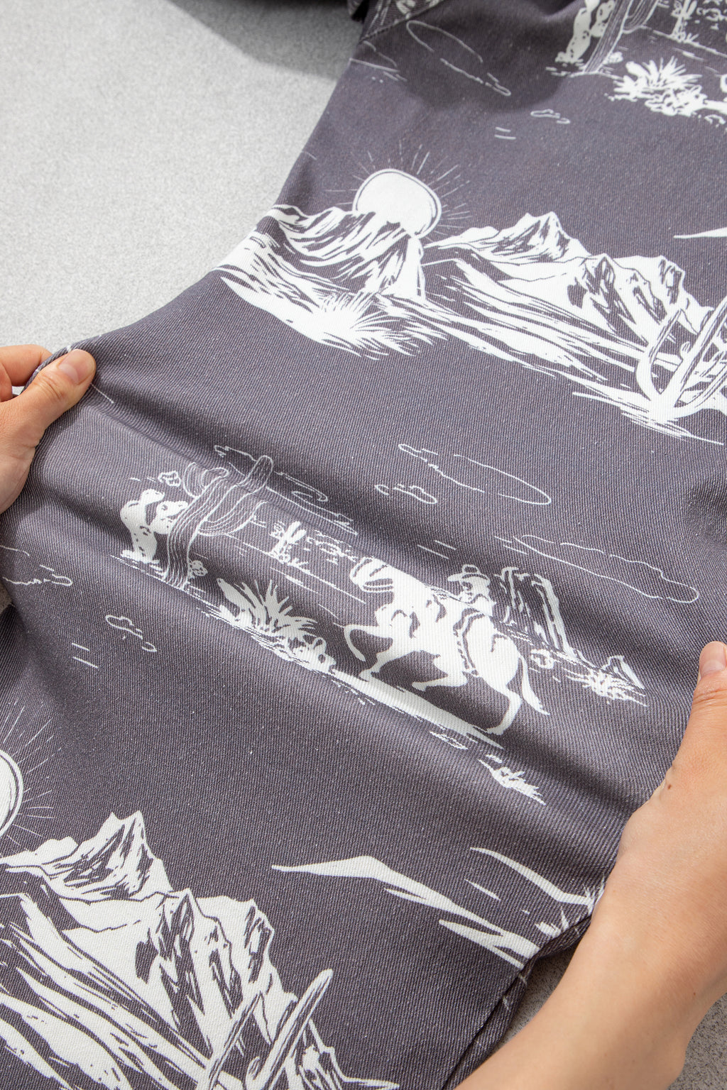 Gray Wild West Riding Vintage Printed Shift Jeans