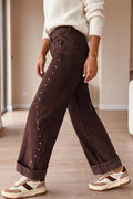 Coffee Side Seam Rivet Detail Ankle Length Casual Jeans
