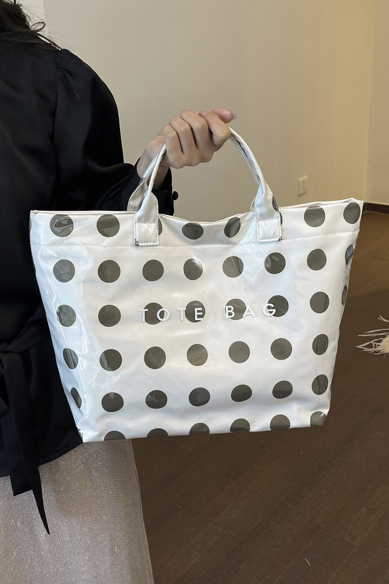 Color black Polka Dot Durable Waterproof PVC Tote Bag