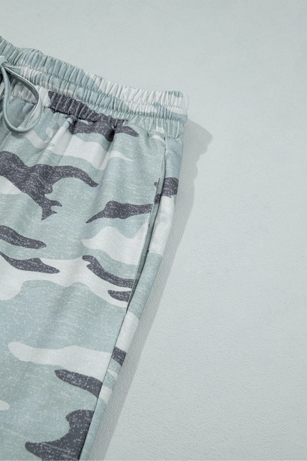 Green Camo Wide Leg Tie Elastic Waist Casual Pants