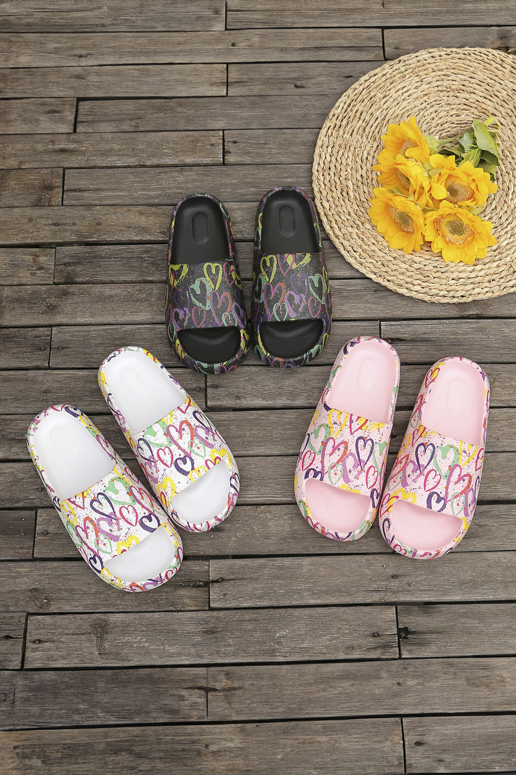White Colorful Heart Print EVA Slippers