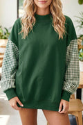 Evergreen Plaid Sleeve Colorblock Loose Tunic Sweatshirt