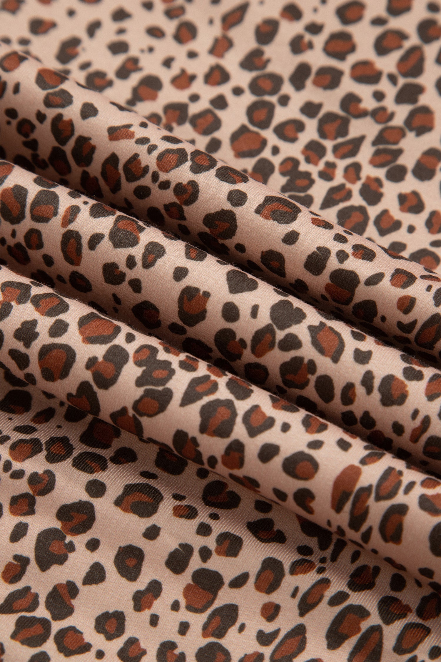 Khaki Leopard Print Drawstring Waist Patch Pockets Pants
