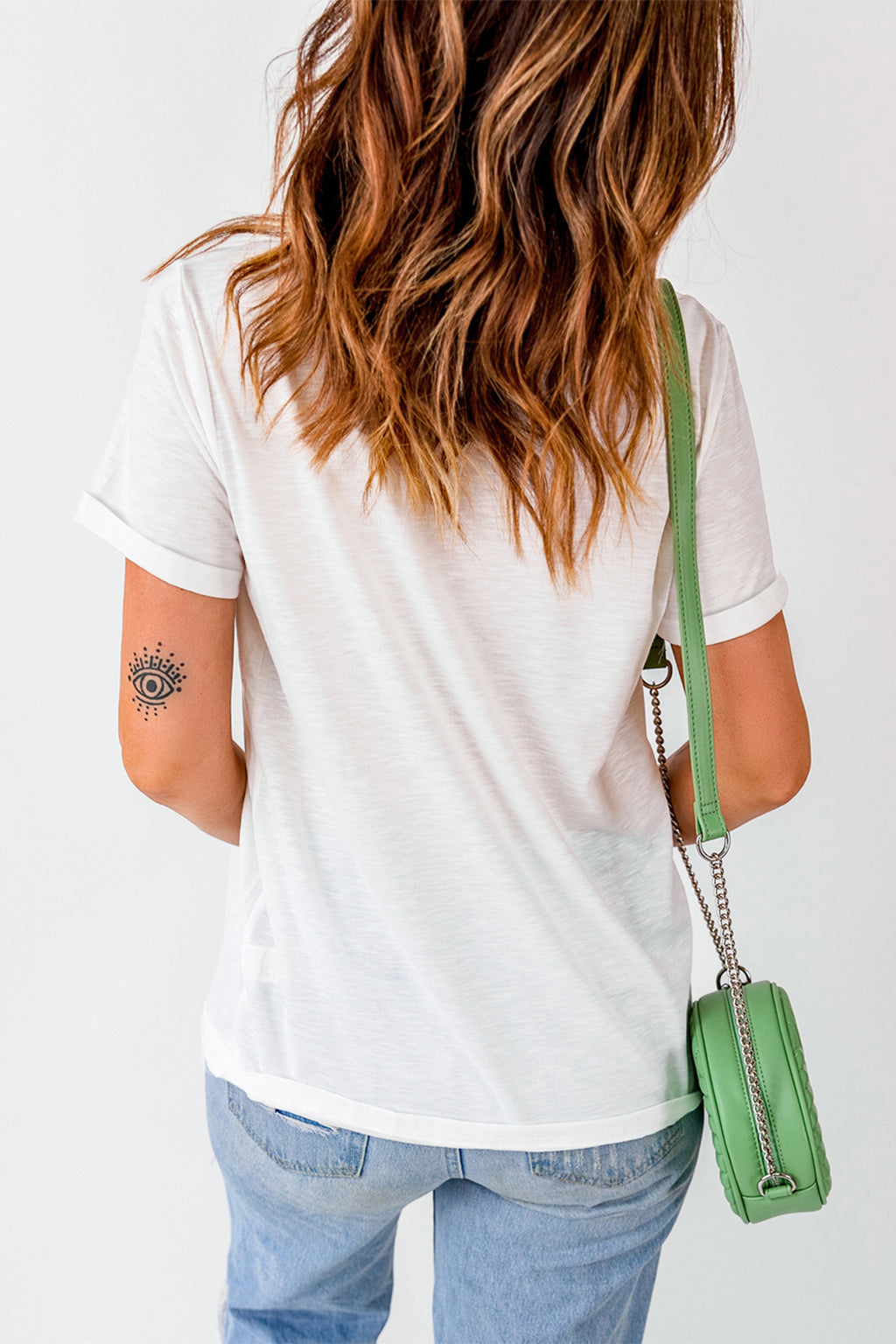 White Western Mallard Stripes Printed Graphic Round Neck Casual Tee