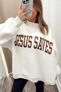 Light Grey Reversible Christian Faith Print Mock Neck Pullover Sweatshirt