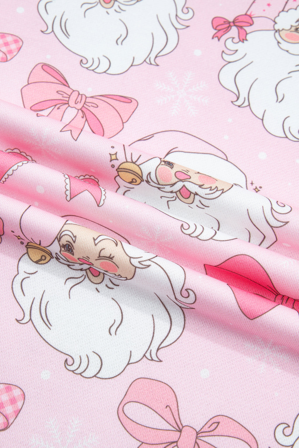 Pink Abstract Santa Print Drop Shoulder High Neck Sweatshirt