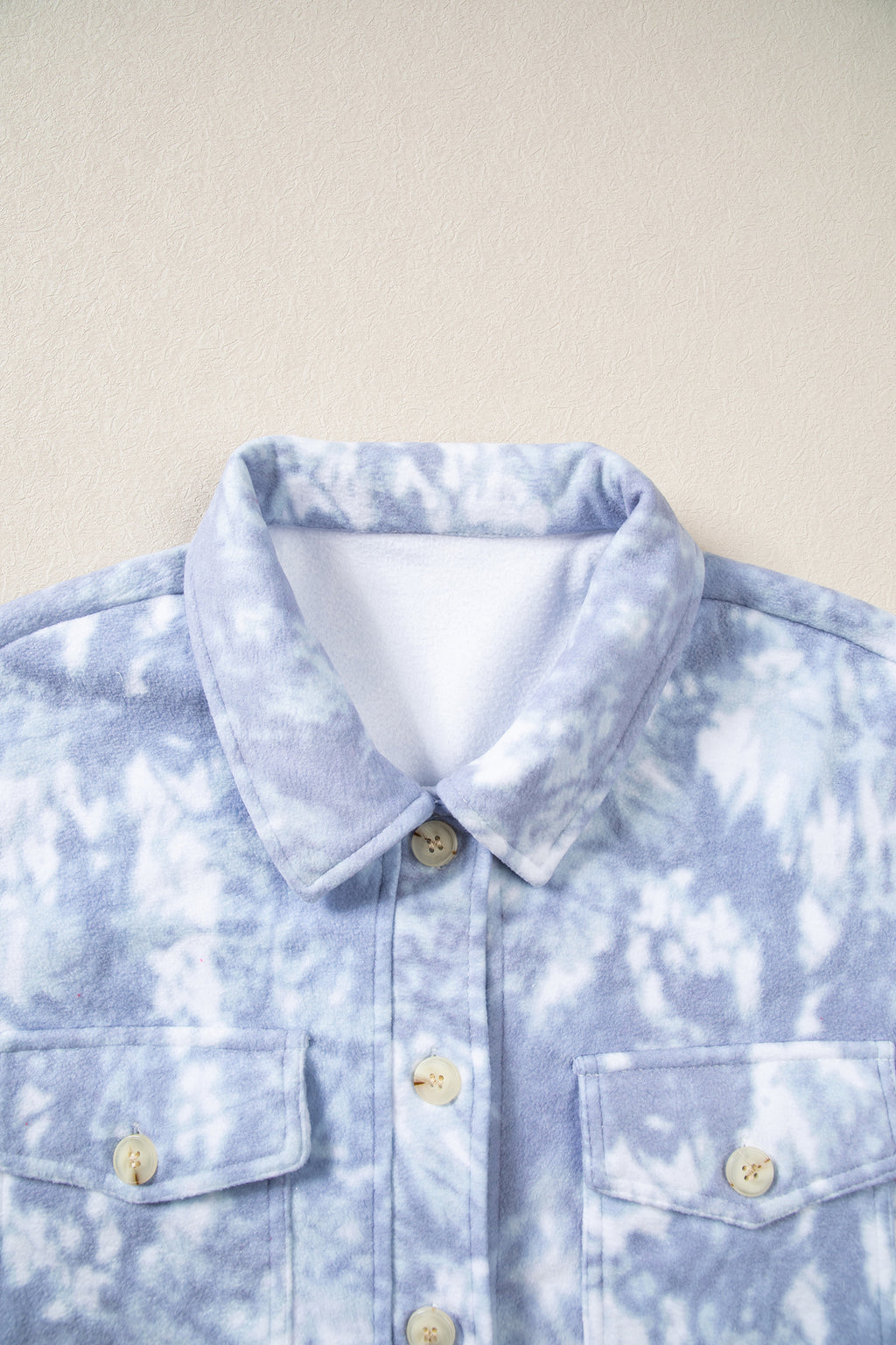Gray Abstract Print Fuzzy Collar Long Sleeve Patch Pocket Tunic Jacket