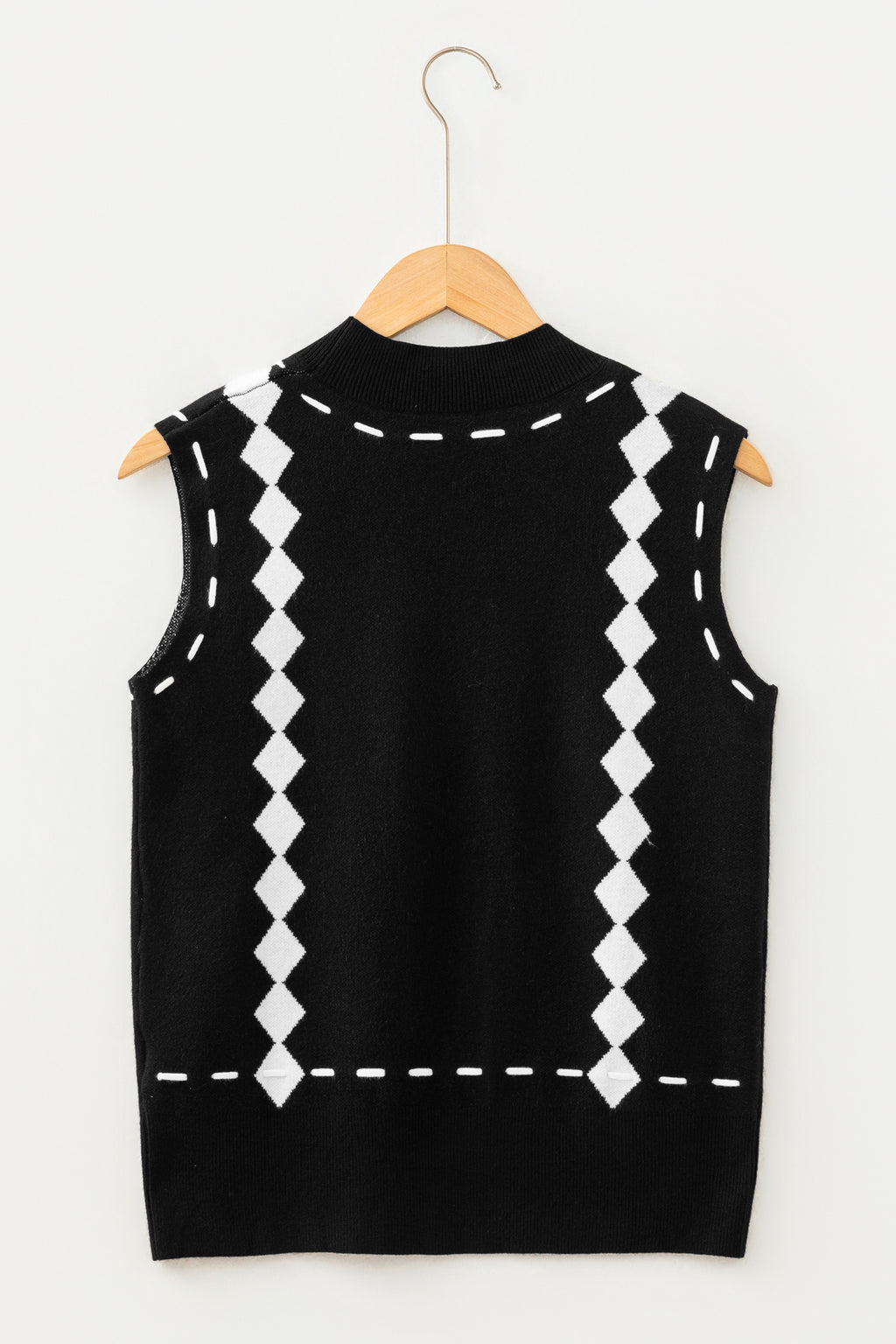 Black Western Horse Geometric Print Mock Neck Sweater Vest