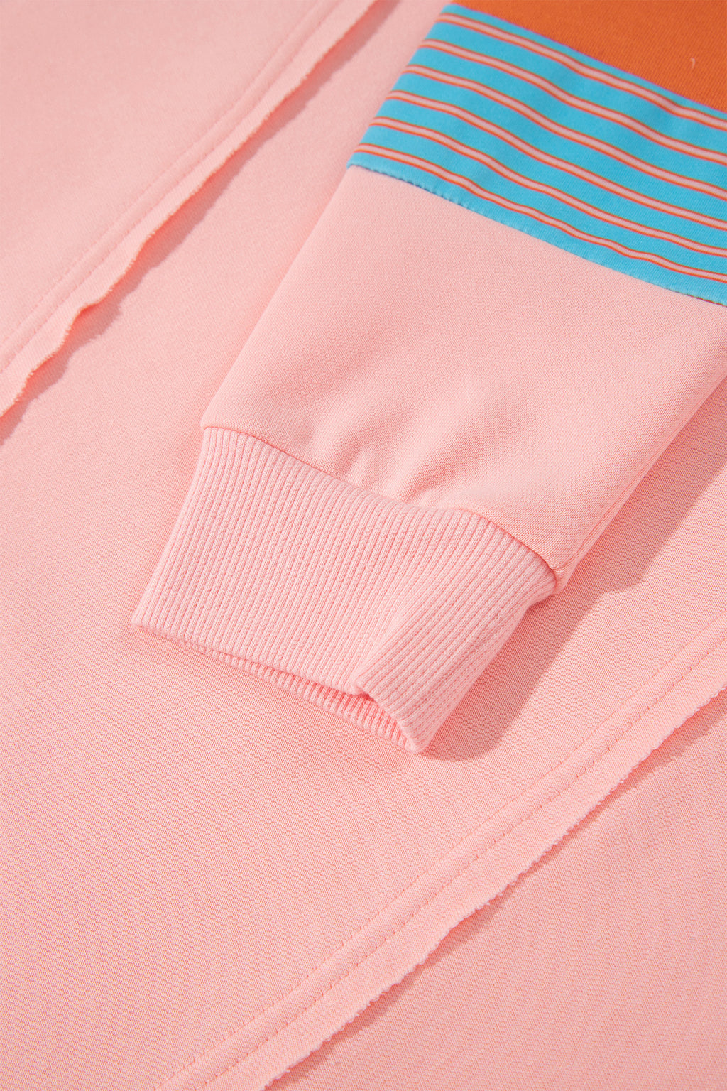 Pink Colorblock Striped Patchwork Long Sleeve Round Neck Blouse