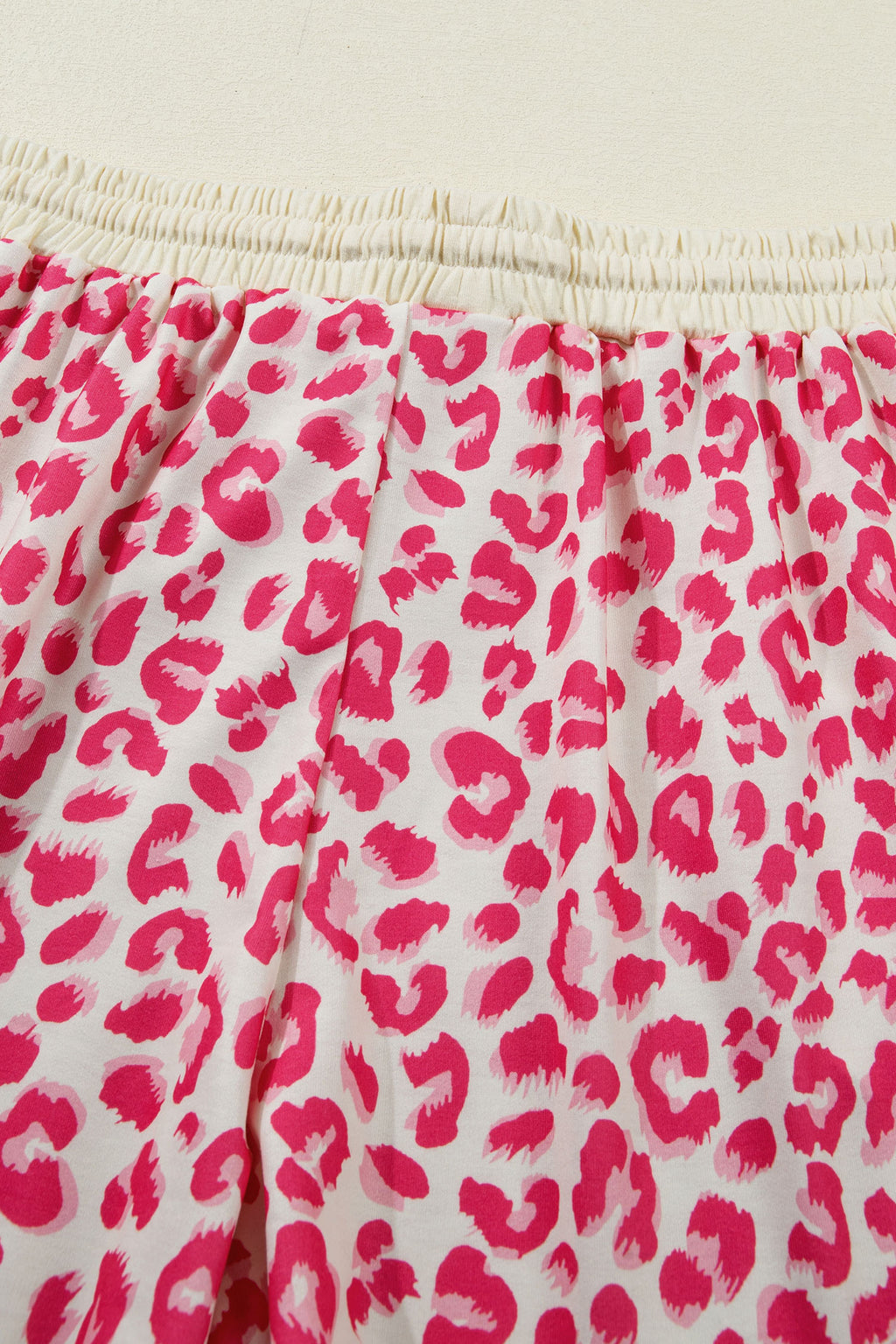 Rose V Neck Collar Leopard Printed 2pcs Short Set
