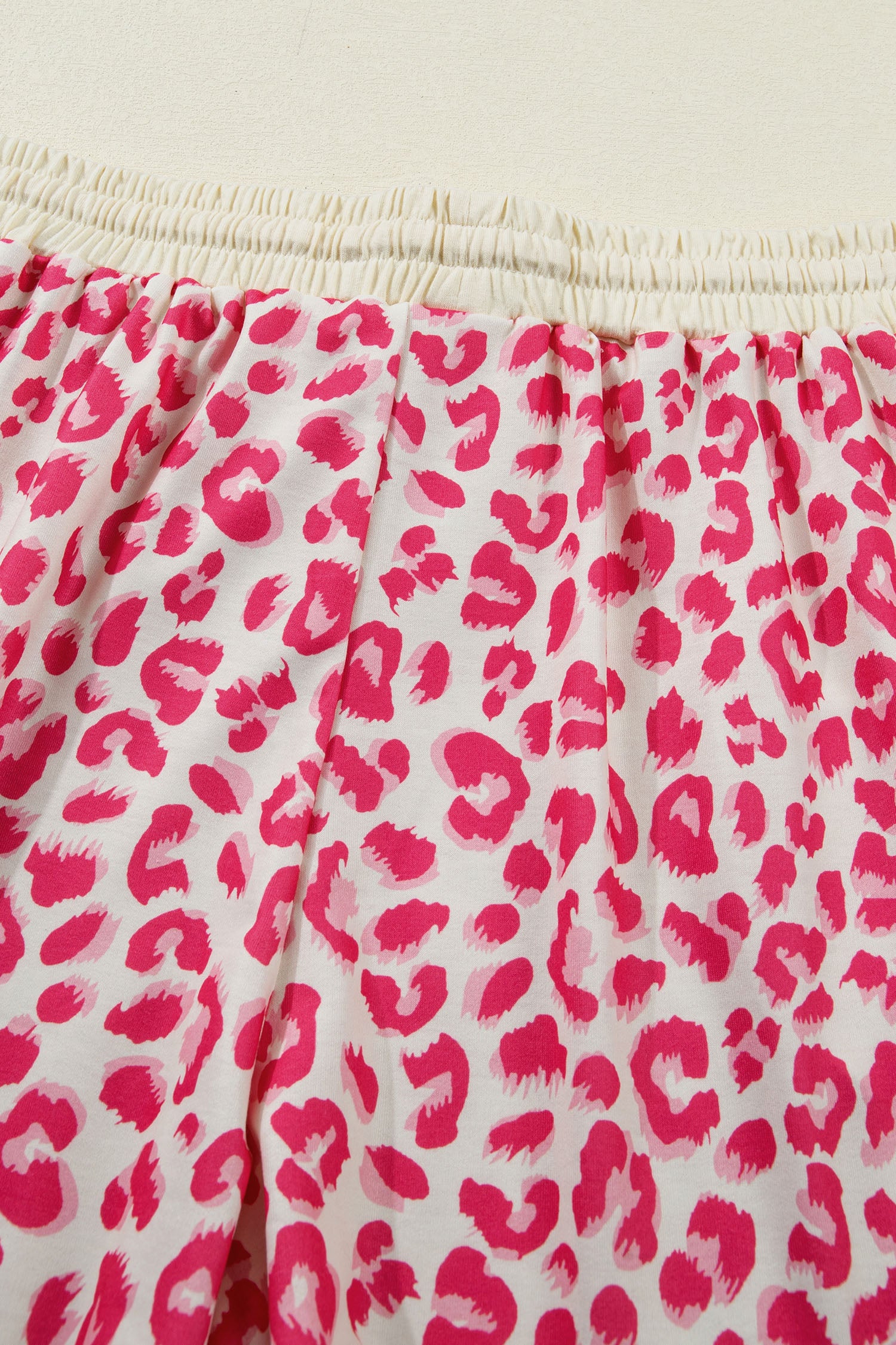 Rose V Neck Collar Leopard Printed 2pcs Short Set