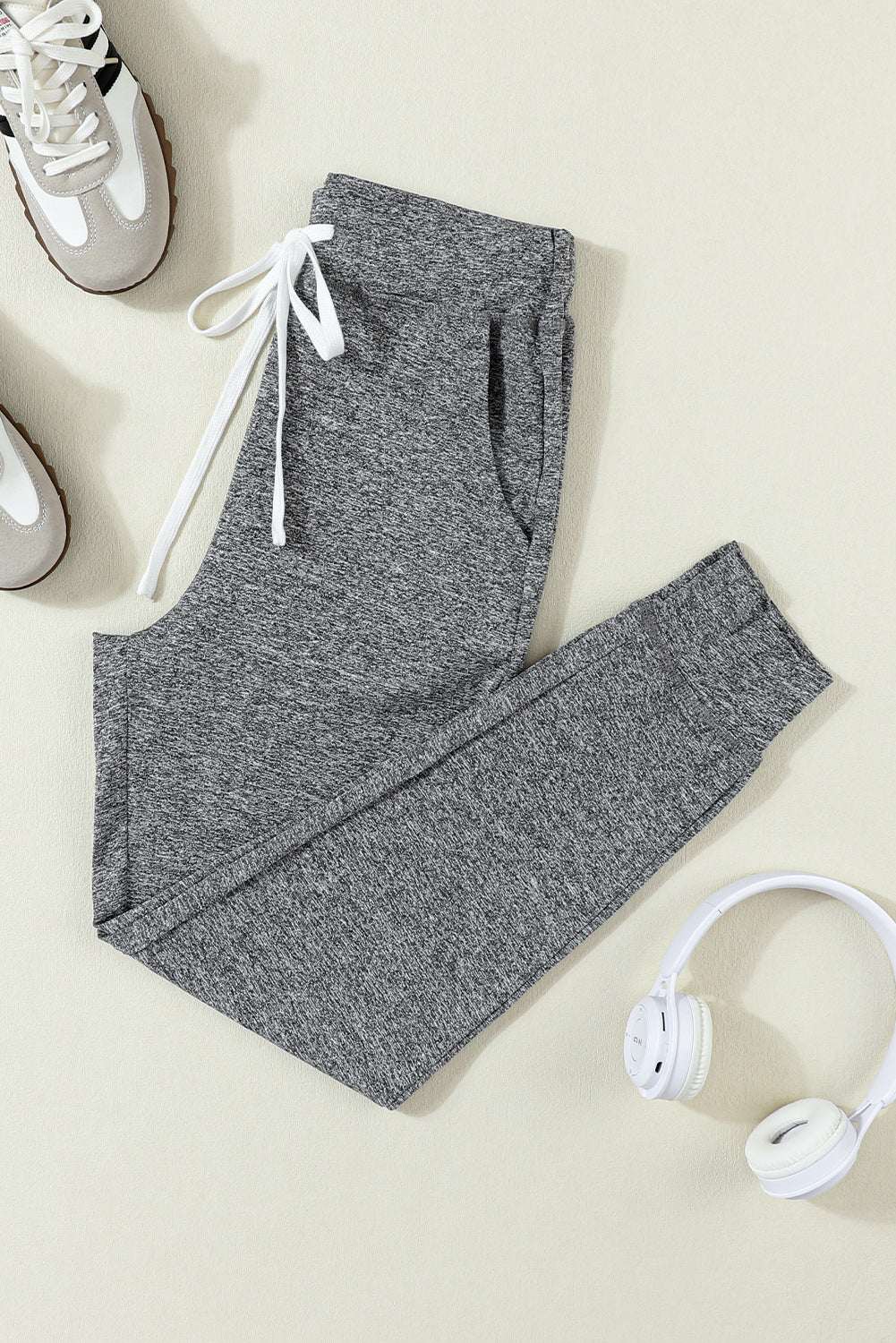 Dark Brown Drawstring Elastic Waistband Pocketed Joggers