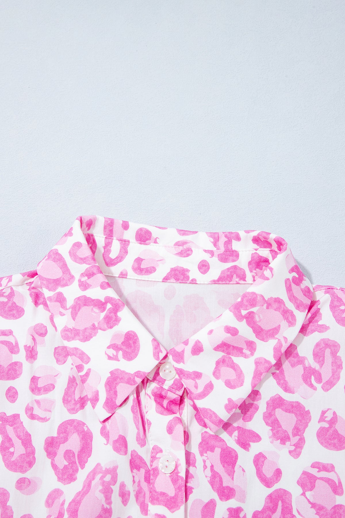 Pink Abstract Leopard Print Tie Waist Puff Sleeve Mini Shirt Dress