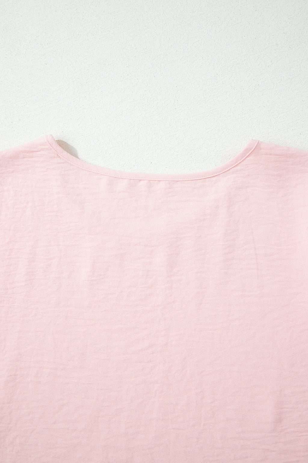 Light Pink Solid Color Ruffle Trim Short Sleeve Blouse