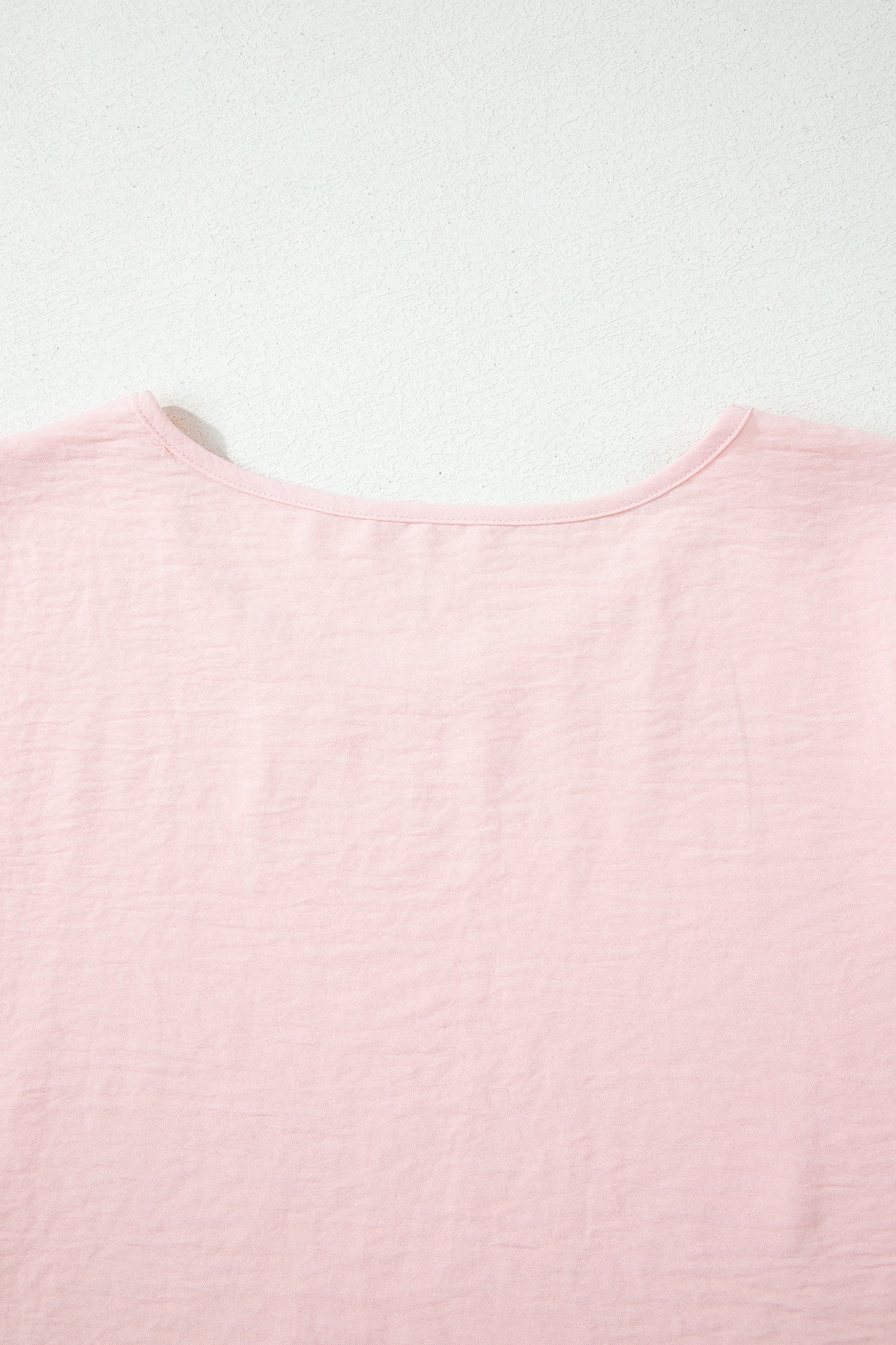 Light Pink Solid Color Ruffle Trim Short Sleeve Blouse