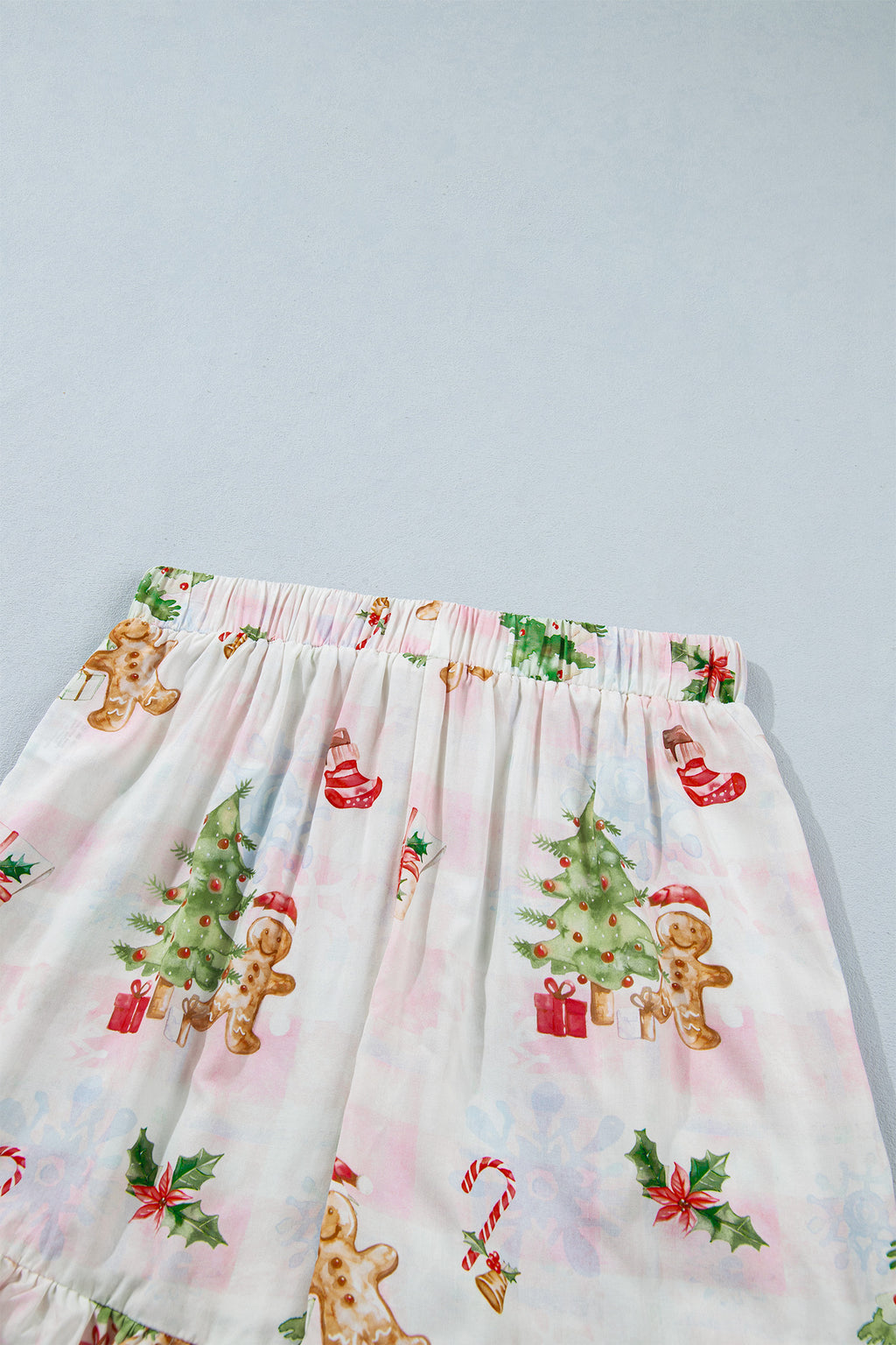 Pink Abstract Christmas Print Long Sleeve Two Piece Shift Lounge Set