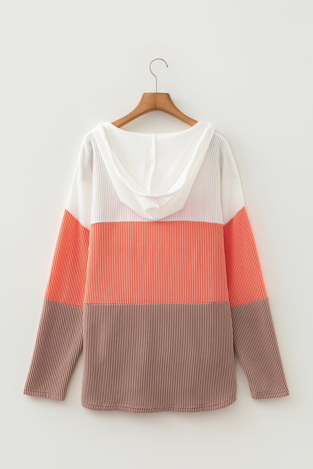 Gold Flame Ribbed Colorblock Hooded Pullover Long Sleeve Top