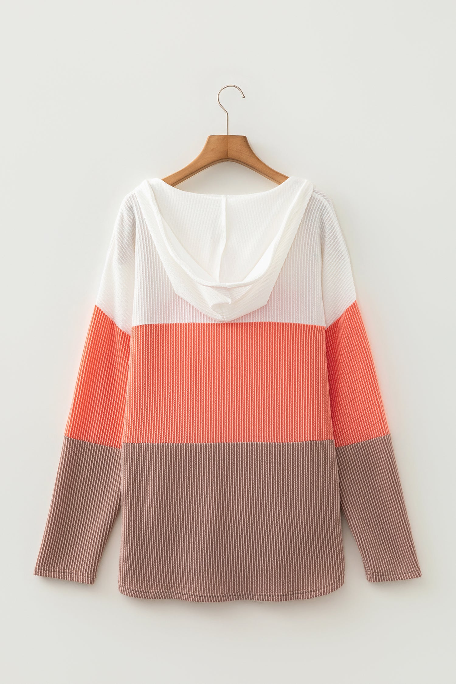 Gold Flame Ribbed Colorblock Hooded Pullover Long Sleeve Top