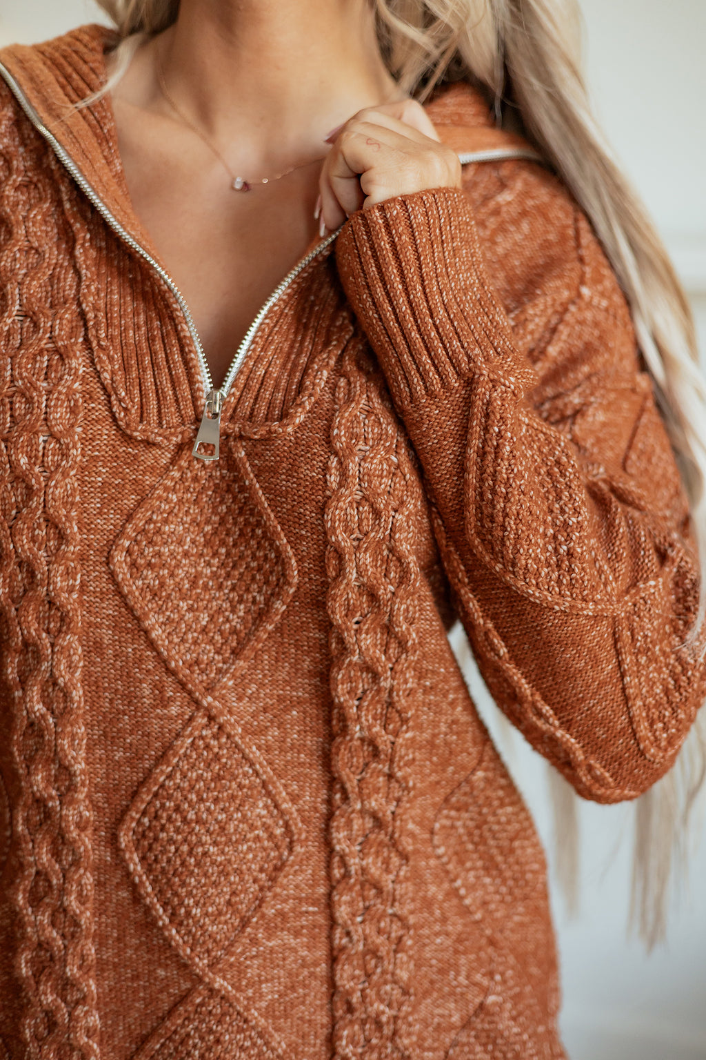 Clay Zip-Up Cable Knit Drop Shoulder Sweater Dress