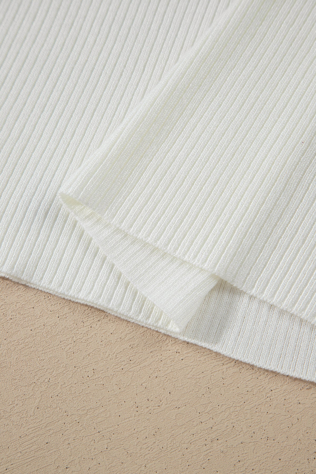White Solid Color Ribbed Knit Mock Neck Loose Short Sleeve Sweater