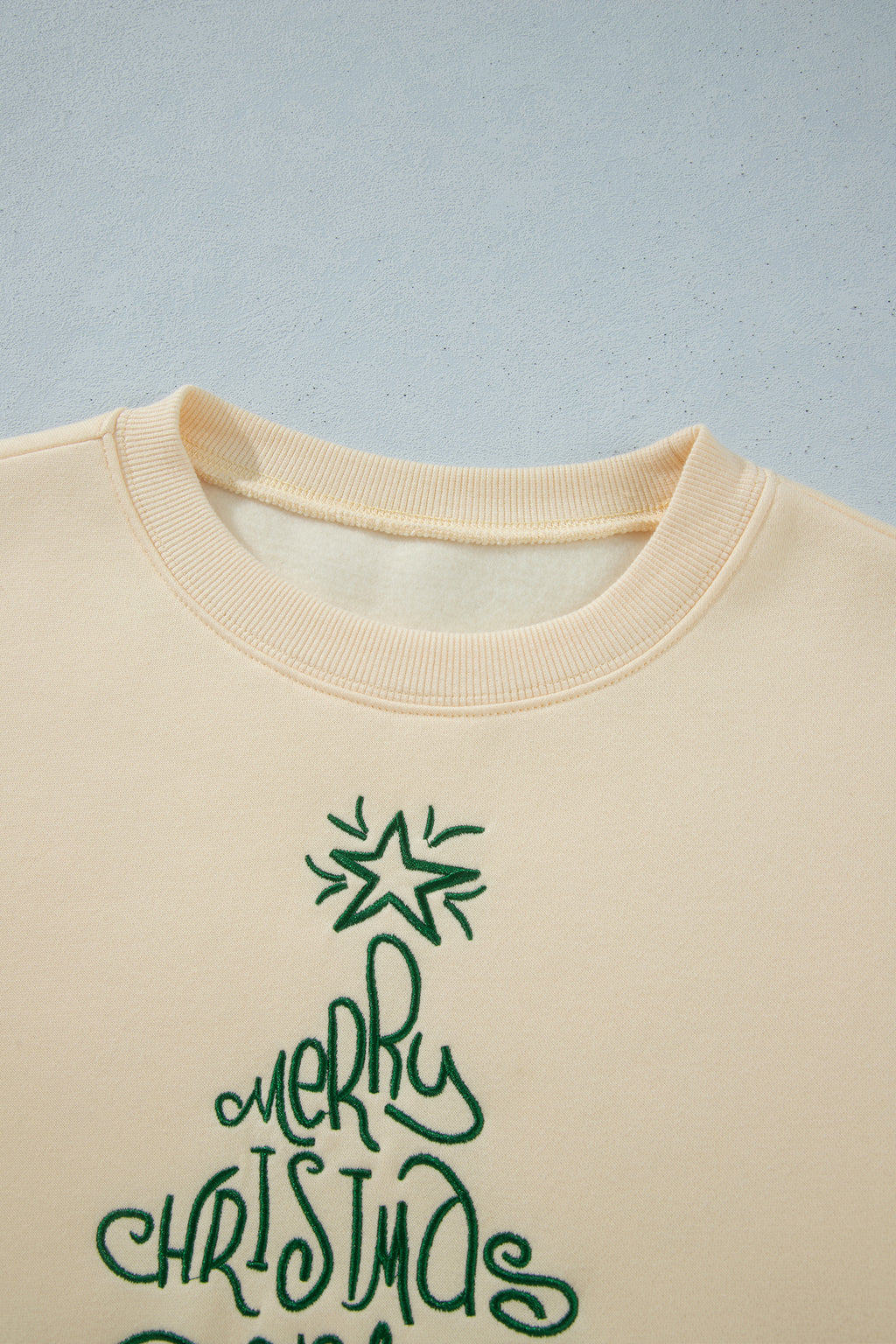 Apricot Merry Christmas and Happy New Year Embroidered Holiday Slogan Sweatshirt