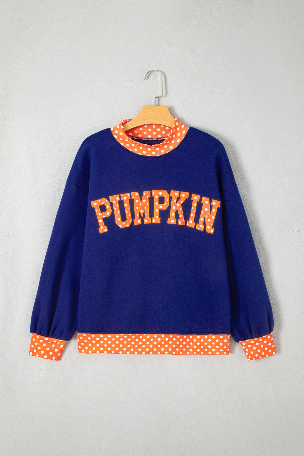 Tomato Red Polka Dot Letter Print Contrast Trim Mock Neck Sweatshirt