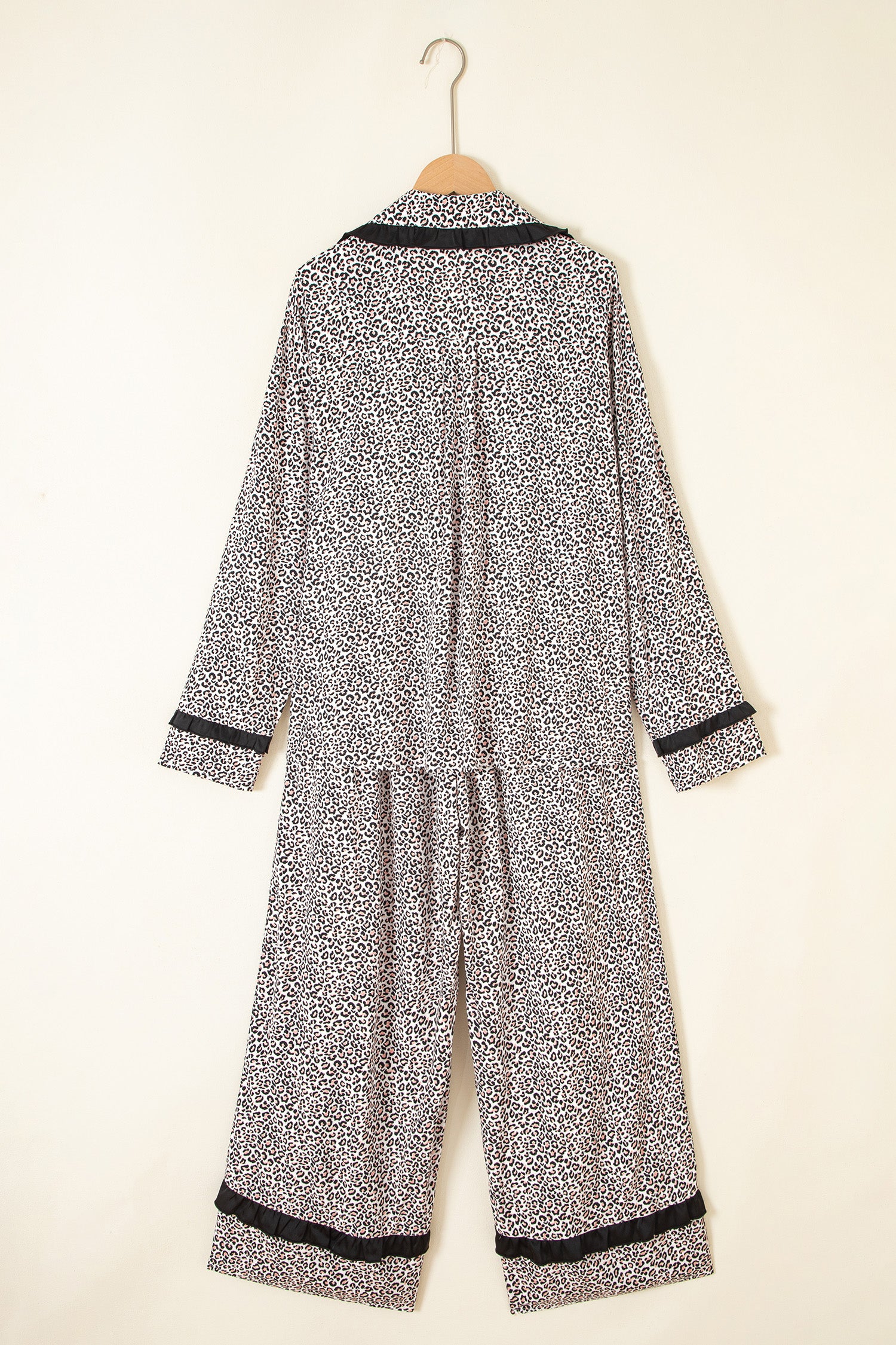 Brown Leopard Print Bow Knot Patchwork Long Sleeve Lounge Set