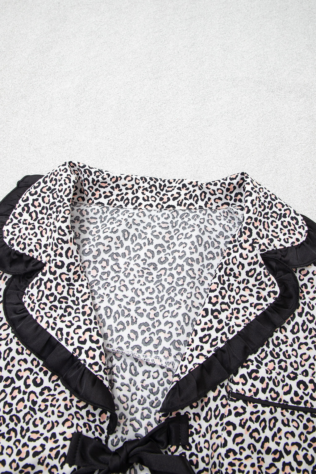Brown Leopard Print Bow Knot Patchwork Long Sleeve Lounge Set