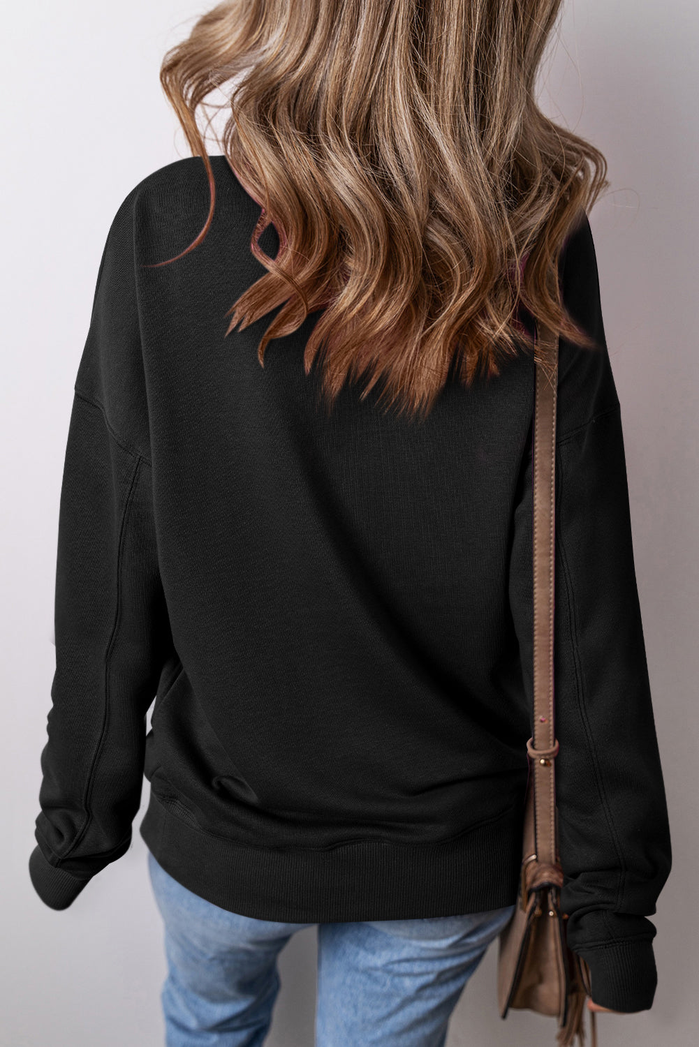 Rose Red Drop Shoulder Crisscross Stitching Pocketed Loose Sweatshirt