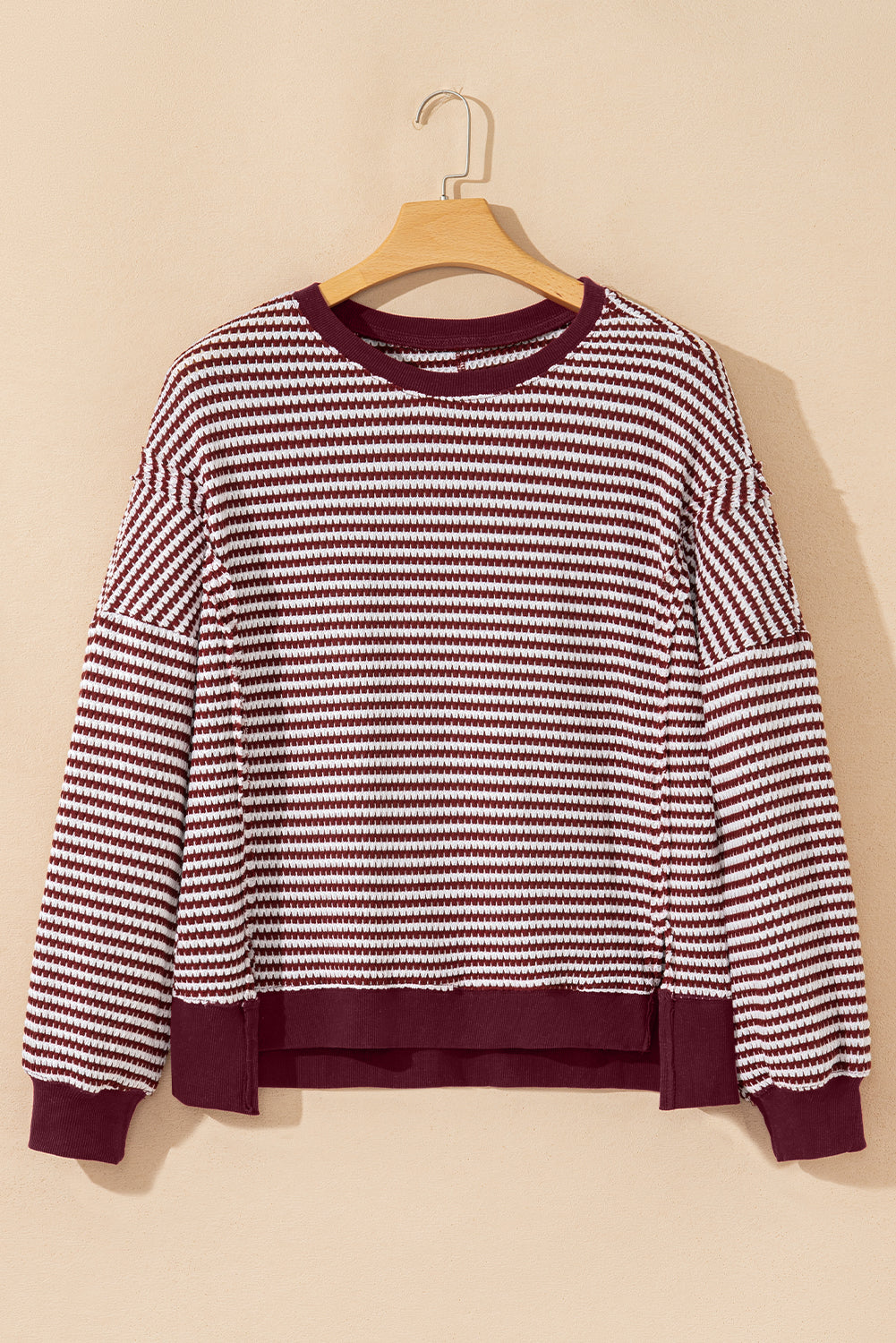 Black Stripe Ribbed Trim Drop Shoulder Long Sleeve Oversize Top