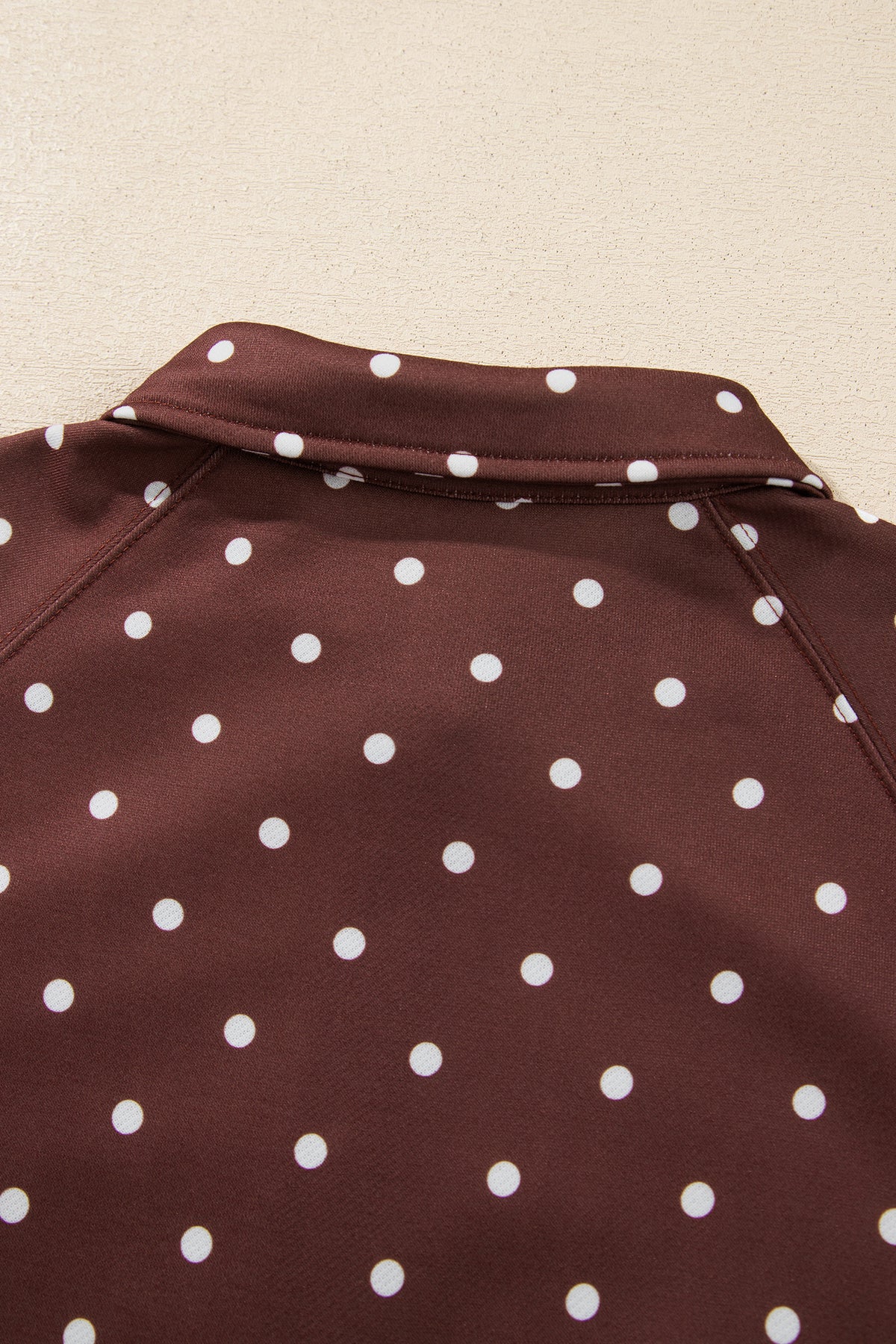 Brown Polka Dot Print Metal Button Collar Casual Pullover Sweatshirt