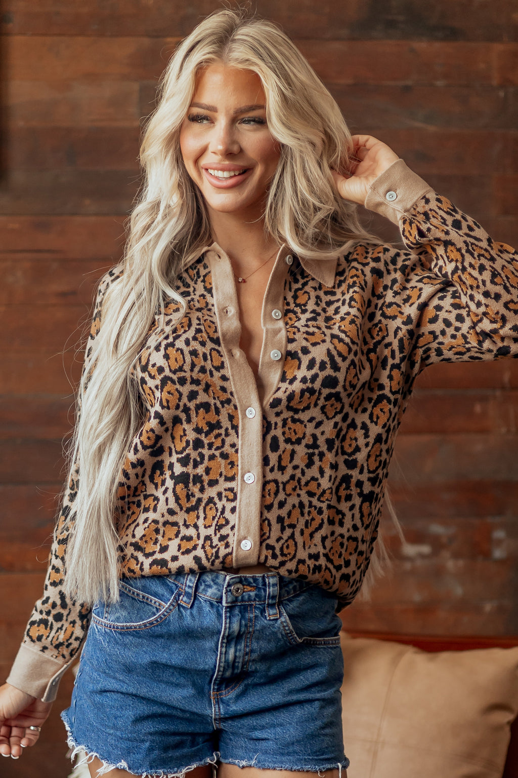 Brown Leopard Print Button-Up Cardigan Long Sleeve Cardigans