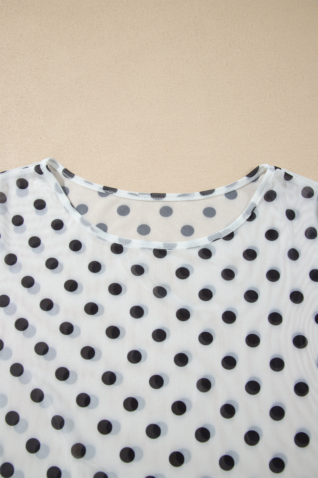Black Polka Dot Sheer Mesh Long Sleeve Round Neck Shift Blouse