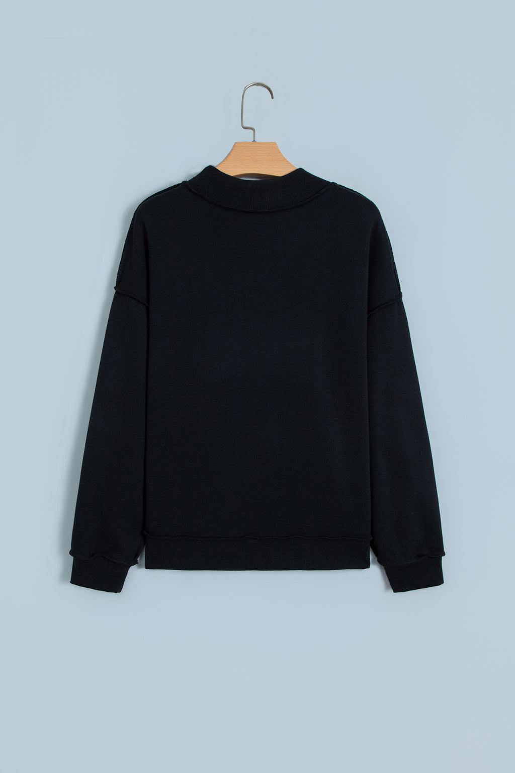 Black Oversize Drop Shoulder Reversible Mock Neck Sweatshirt