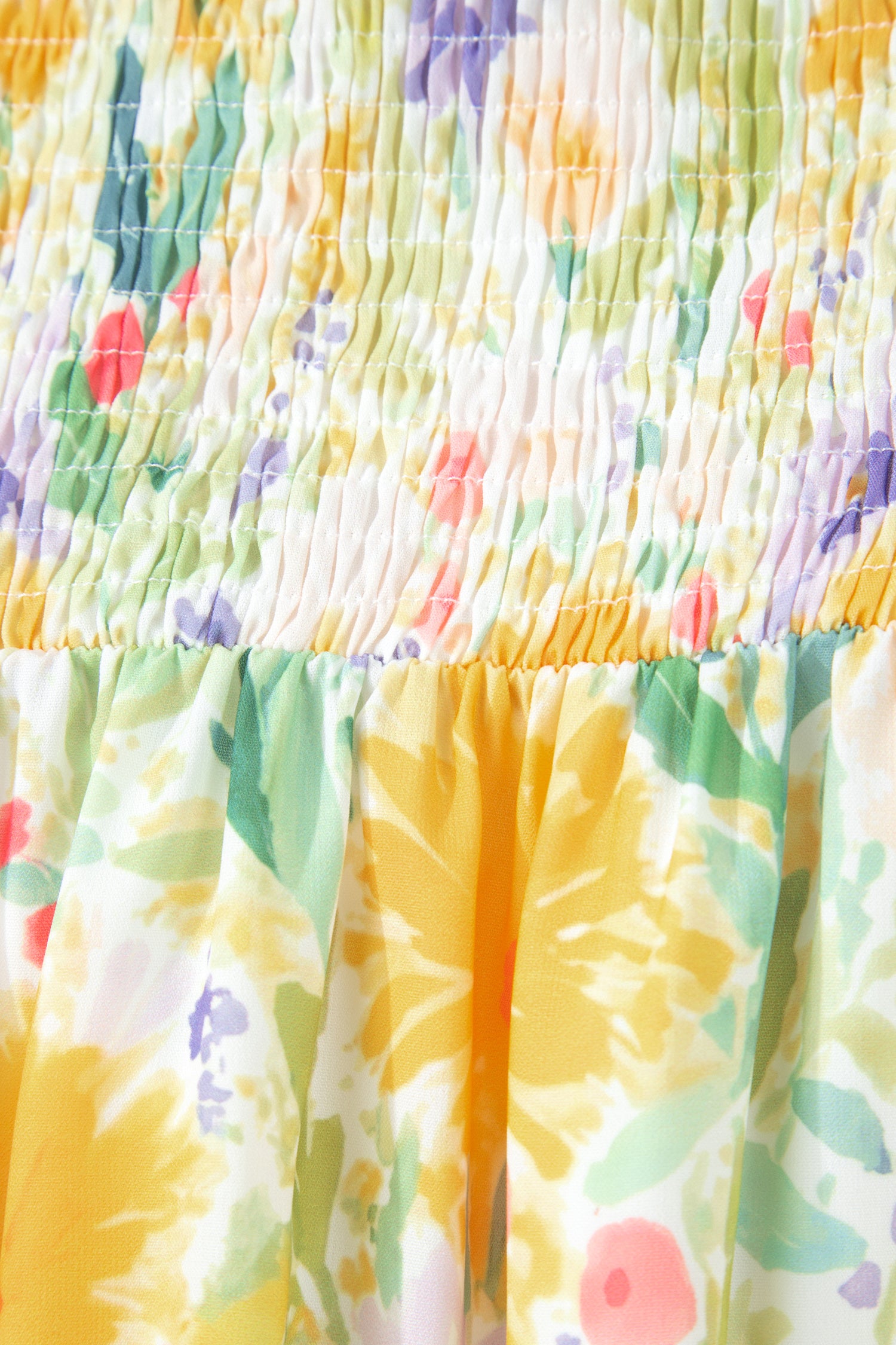 Yellow Floral Print Contrast Stitched Knot Denim Straps High Waist Dress