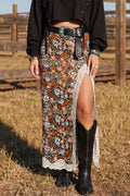 Multicolour Cheetah Print Trim Split Long Western Skirt