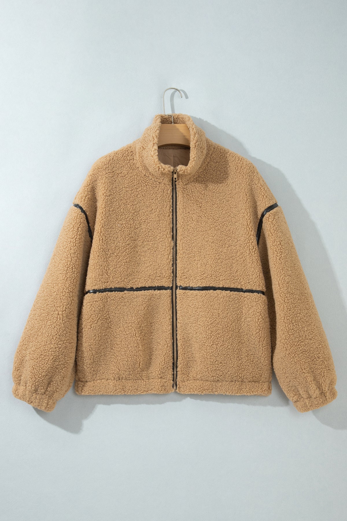 Parchment Drop Shoulder Collar Long Sleeve Fleece Regular Fit Jacket