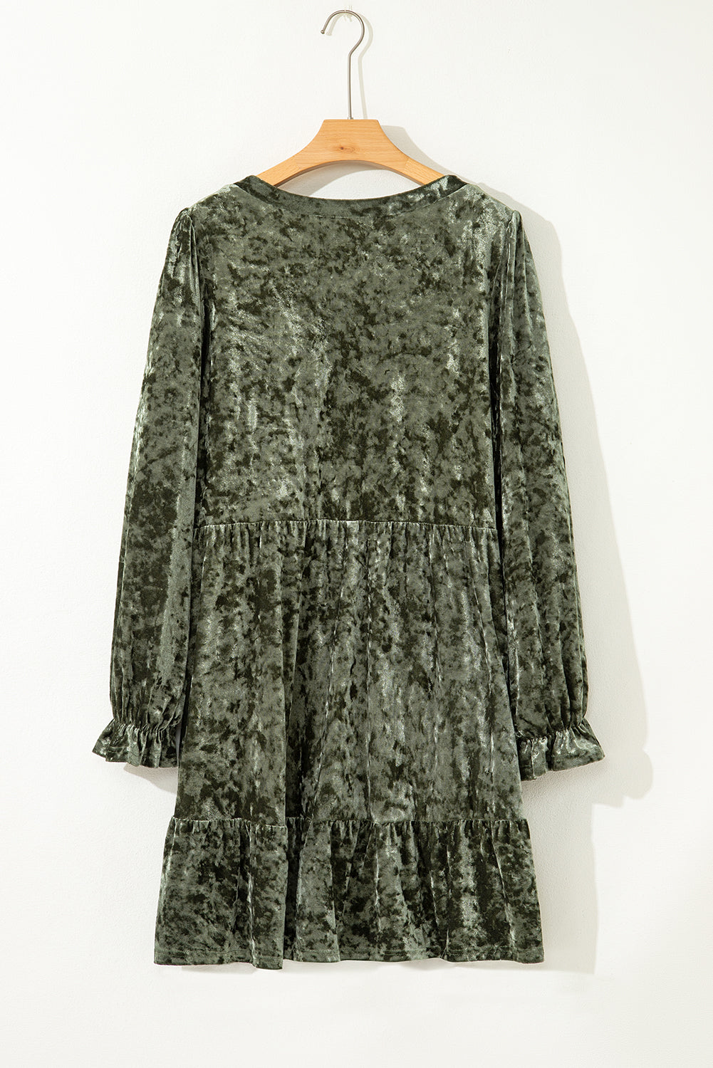 Jungle Green Plus Size Velvet Babydoll Mini Dress with Puff Sleeve
