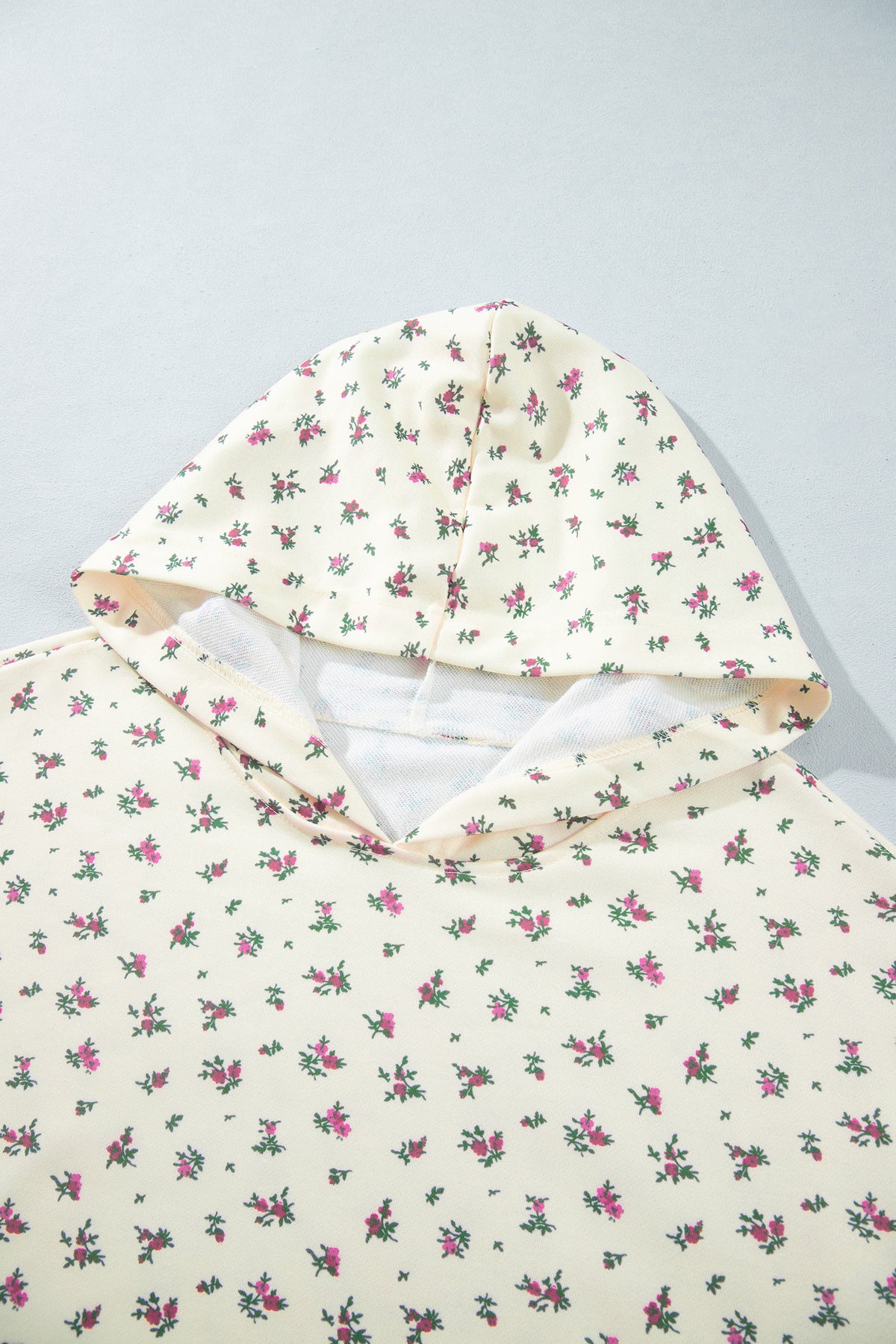 Beige Floral Print Hooded Long Sleeve Plus Size Set