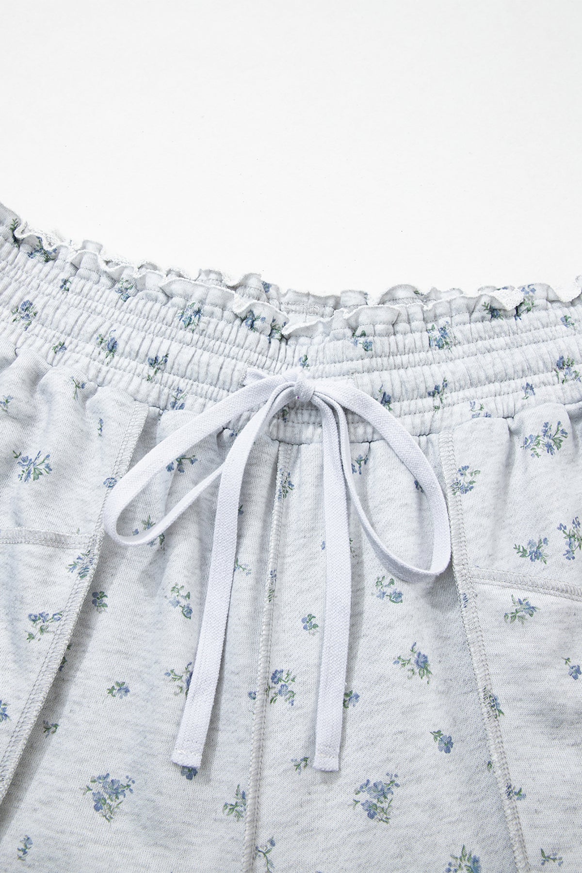 Gray Floral Print Elastic Waist Regular Fit Pants