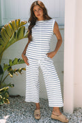 Sail Blue Casual Wide Leg 2pcs Pants Set
