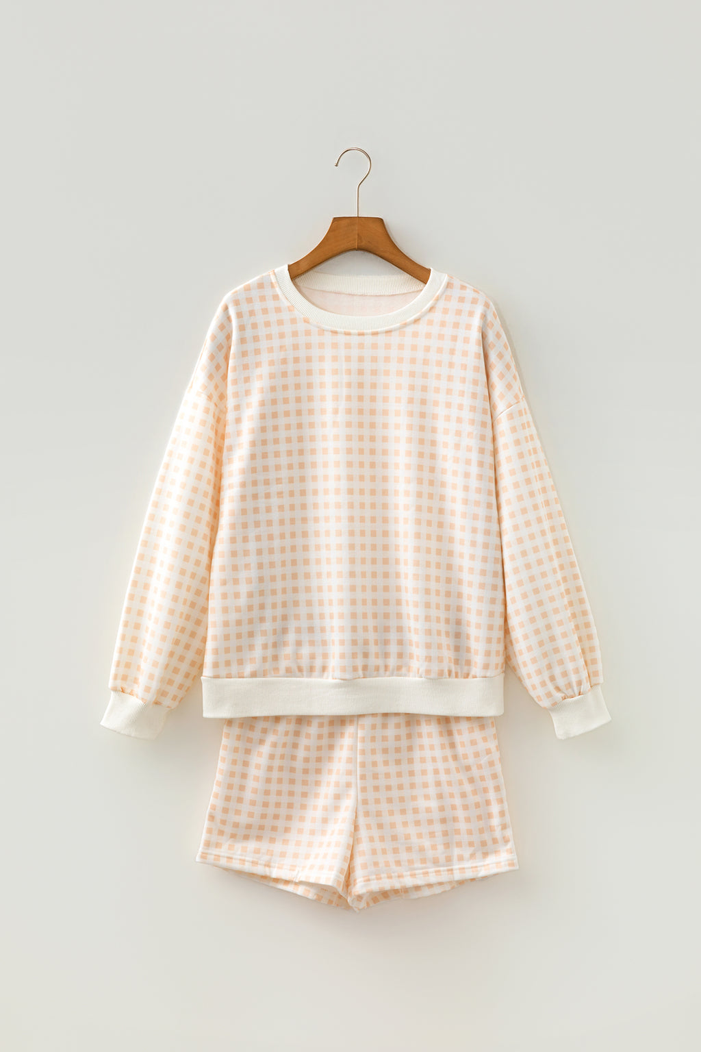 Yellow Plaid Baggy Pullover Drawstring Casual Shorts 2pcs Outfit