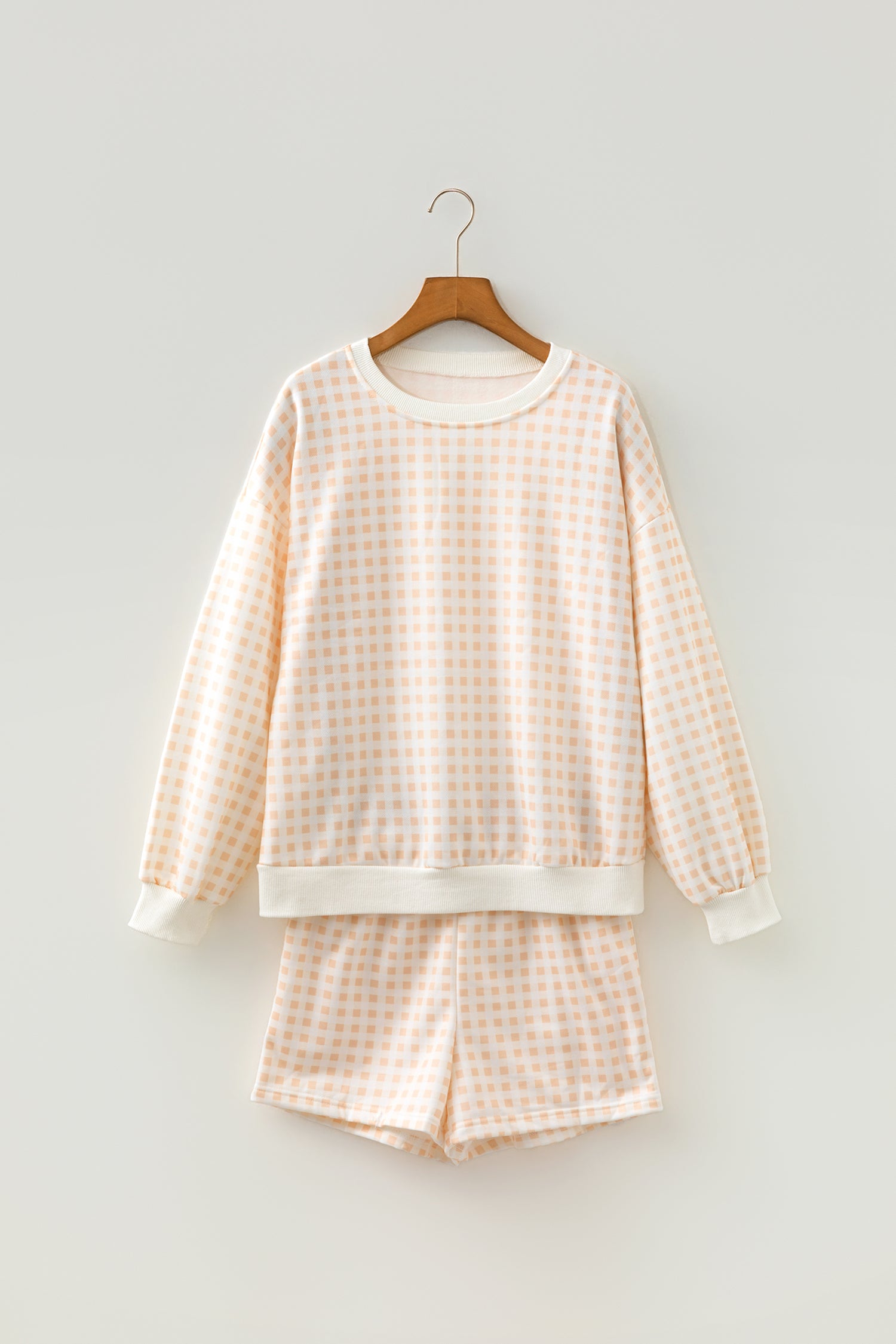 Yellow Plaid Baggy Pullover Drawstring Casual Shorts 2pcs Outfit