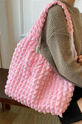 Pink Solid Color Puffy Textured Tote Bag